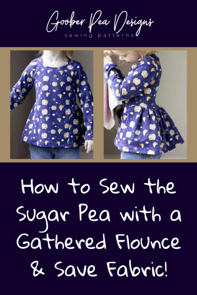 Detailed tutorial showing how to hack the Sugar Pea printable PDF pattern to have gathered flounce instead of circle skirts - make it with less fabric!
