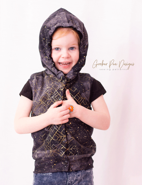Tutorial for adding elastic casing to the hood on the FREE Basic Campbell Vest pattern. Printable PDF sewing pattern for babies / toddlers / kids, boys and girl, unisex. Reversible, easy to follow, beginner friendly. 