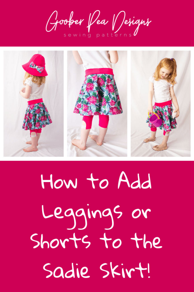 Tutorial on how to add leggings to Sadie Skirt circle skirt pattern, easy printable PDF sewing pattern, beginner friendly, for babies / toddlers / children / girls. Circle skirt with attached leggings or shorts. 