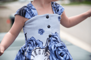 Tutorial showing how to add snaps or buttons to the bodice of the Reverie Dress printable PDF sewing pattern by Goober Pea Designs. For babies, toddlers, kids, girls. Sizes 6-12m to 14 youth. 